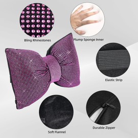 2 PCS Bling Car Pillows,Rhinestones Bowknot Car Headrest Pillow,Car Neck Pillow for Driver Relax Necksupport,Sleeping Travel Support Neck Pillow,Shiny Diamond Interior Accessories for Women,Pink