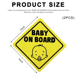 ZNDAW 2 PCS Baby On Board Sticker Sign, 5" by 5" Strong Adhesive Bright Yellow Car Baby Safety Decal, See-Through When Reversing Safety Signs for Rear, Side Windows, Bumpers (Style 1)