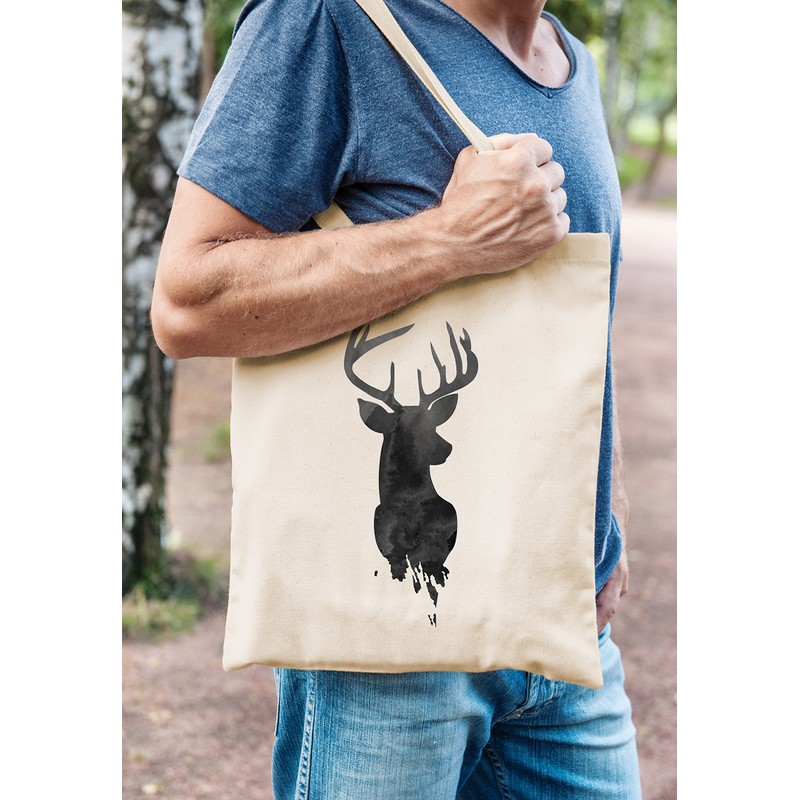 Autiga® Jute Bag Shopping Bag Deer Antlers Watercolour Deer Cotton