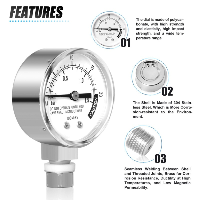 MEANLIN MEASURE Stainless Steel Pressure Cooker Gauge,0-20Psi 2" DIAL FACE