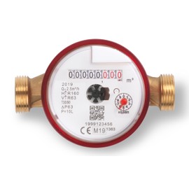 Water meter up to T90° DN15 (1/2 inch), brass housing, without connectors, length 110 mm, made in Italy and MID-certified