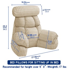 FXXUDVNIIN Back Pillow for Bed Sitting Up: Reading Pillow with 9.4" Height Armrest-Bed Pillow for Sitting up & TV Pillows for, Play Games, Working & Relaxing, Comfort Support for TV/Reading