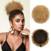 Boymia Afro Puff Ponytail For Black Women #27 Light Blonde 6 Inch 100% Human Hair Retro Kinky Curly Ponytail Wig Clip in Bun Hair Piece for Black Women Soft Shiny Bouncy Clean and Healthy