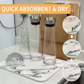 Shiawase Stone Dish Drying Mat for Kitchen Counter, Stone Drying Mat with Marble Color, Quick Drying Diatomaceous Earth Stone Mat, Heat Resist, Super Absorbent, Non Slip Drying Mat-Marble White 16x12