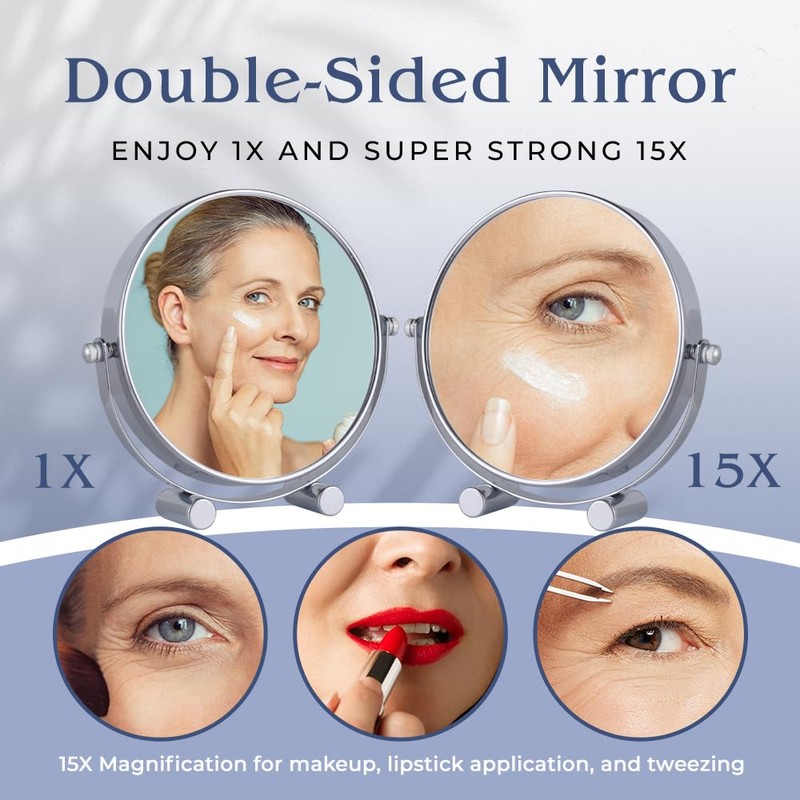 Small 15X Magnifying Tabletop Mirror for Makeup - Double Sided