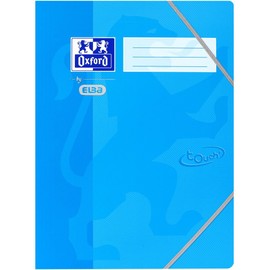 Oxford by Elba Folder with Elastic Corner Straps for Secure Closure, 3 Rounded Flaps, Hard Cardboard with Soft Touch Surface A4, 1 Stück Blue (sea Blue)