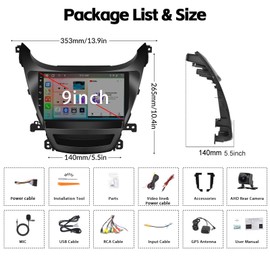 SIXTOP [8-Core 4+64G] Android Car Stereo for Hyundai Elantra 2014-2016 with Carplay Android Auto 59 Theme 9 inch Touchscreen Bluetooth 5.0 FM/RDS Network Radio DSP 32EQ AI Voice GPS