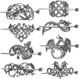 Syhood 8 Pcs Viking Celtic Hair Clips Vintage Knot Hair Stick Retro Silver Metal Celtic Barrette Hairpins Viking Jewelry Accessories for Women(Retro)