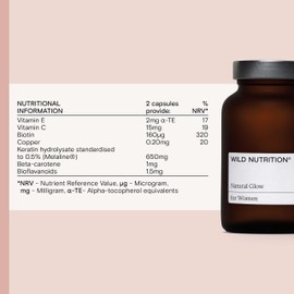 Wild Nutrition WILD NUTRITION Food-Grown? Natural Glow | Supports Collagen Formation and Skin Pigmentation | Supports Skin, Hair and Nail Health | Melaline, Biotin, Vitamin C and E | 60 Capsules