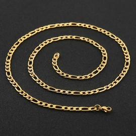 HZMAN Men Women 24k Real Gold Plated Figaro Chain Stainless Steel Necklace, Wide 3mm 5mm 7mm 9mm
