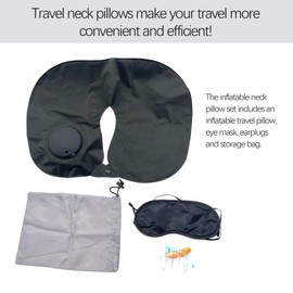 duoyif Neck Pillow Aeroplane Inflatable Travel Pillow, Neck Support with Earplugs, Eye Mask, Neck Pillow, Lightweight Portable Neck Pillow, Sleeping Pillow for Airplanes, Car, Camping, Travel, Office