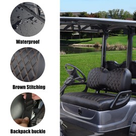 NOKINS Golf Cart Diamond Seat Covers Kit, Fit for Yamaha Drive/Drive 2 OEM Standard Front Seat Cushion, Golf Cart Vinyl Seat Cover, No Nails Required (Black and Brown Stitching)