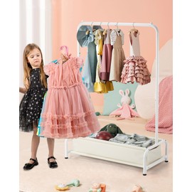 Atrastout Kids Clothing Rack-Portable Kids Clothing Rack with Storage Shelf - Toddler Garment Organizer for Baby Clothes, Dance Costumes, Girls Gift Ideas（ Snow White）