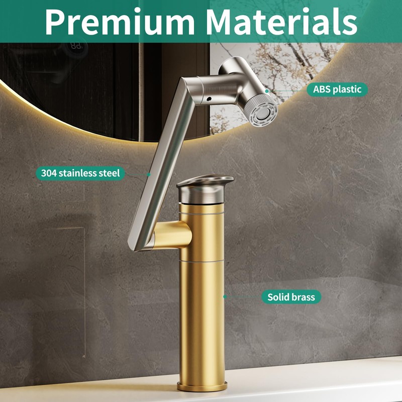 HEROBAI Modern Bathroom Faucet 1 Hole with Temperature Display(Batteries-Free), 1080°
