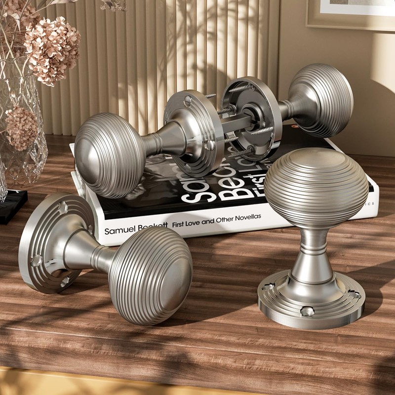 Bwintech 1 Set Beehive Mortice Door Knobs,Satin Nickel Finishing Pull