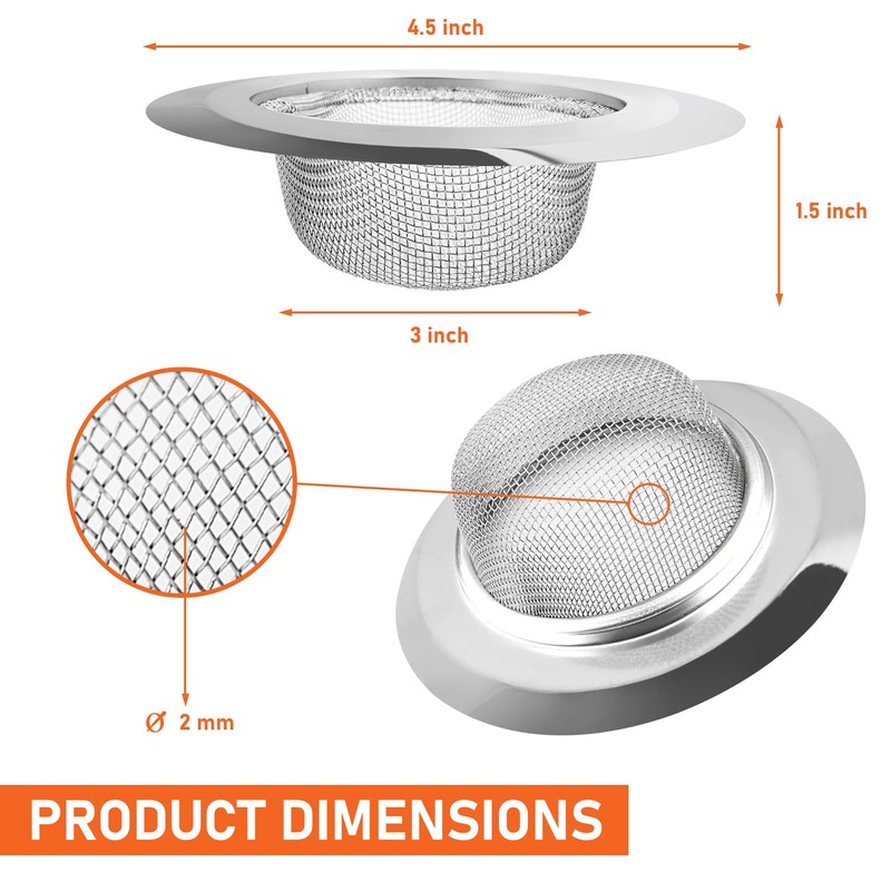 Kitchen Sink Drain Strainer, Stainless Steel Drain Mesh Strainer, 4.5