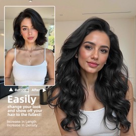 Ideal Swan 20In Clip in Hair Extensions, Long Wavy Curly Black Hair Extension, Clip in Long Wavy Synthetic Hair Extension, Pony Tails Hair Extensions for Women Daily Use (4 PCS)