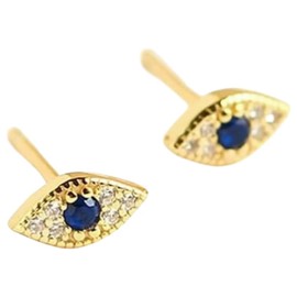 Evil eye Mini CZ Stud Earrings for Women Girls Tiny Cartilage Hypoallergenic Tragus Helix Piercing Studs Small Cute Cubic Zirconia Stud Earrings for Women (Golden, One size)
