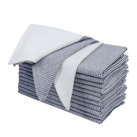 Ramanta Home Cloth Napkins Set of 12 18x18 Inches - Fall Thanksgiving Block Striped Dinner Napkins for Christmas Farmhouse Wedding, Washable Soft 100% Cotton Table Linen for Everyday Use - Denim Blue