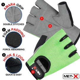 Met-X Suede Leather Microfibre Fabric Gym Training Gloves Large, Unisex Fingerless Weight Lifting Wheel Chair Gloves, Workout Exercise Extra Grip Breathable (Neon Green-L)