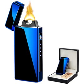 Electric Lighter Plasma Rechargeable with LED Battery Indicator Strong Flame, USB Convenient Charging, Windproof Lighter Outdoor（Blue