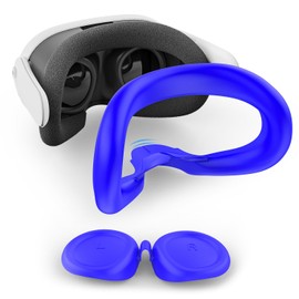 Relohas Deluxe VR Accessories for Meta Quest 3, Safe 2 in 1 Silicone Case Set for Oculus Quest 3, Include Upgraded Lens Protector, Face Cover (Blue)