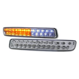 Topline_autopart Chrome Housing Front Bumper White & Amber LED Turn Signal Lights Parking Lamps With Amber Reflector ks Compatible With 99-06 GMC Sierra / 2007 Classic / 00-06 Yukon/XL