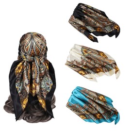 3 PCS Satin Bandana,Beach Bandana,Shawl, Silk Feel Women's Scarf, Night Sleeping Head Scarf, Travel Shawl Sun Photo Fashion Scarf (35 * 35 inches)