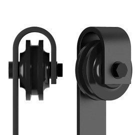 skysen Sliding Barn Door Hardware Roller Set Black (J Shape Hanger)