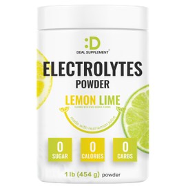 Electrolytes Powder, 1lb (69 Servings) – No Sugar, Lemon Lime – Hydration Supplement Drink Mix – High Potassium 1,000mg Per Serving, Manganese & Magnesium – Natural Hydration & Energy – Keto Friendly