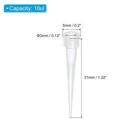 PATIKIL 10ul Pipette Tips 100 Pieces PP Plastic Autoclavable Universal Liquid Transfer Pipette Pipette Tips for Laboratory Clear