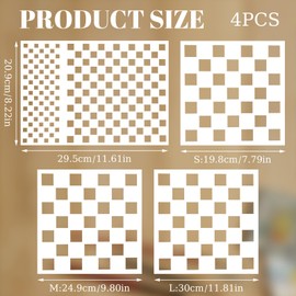 4PCS Checks Stencils – Square Grid Chess Board Checkerboard Templates in Multiple Sizes for DIY Wood Painting, Wall, Floor, Fabric, and Craft Décor