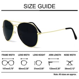 Komonee Pilot Style Gold Frame with Black Lens Sunglasses Designer Unisex Mens Womens UV400 Classic Shades Great For Cycling Golf Fishing Sports