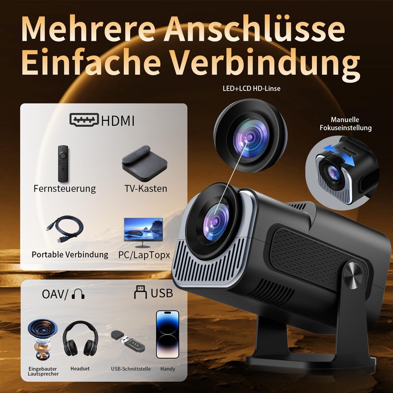 Projector 4K Projector Full HD 1080P Android Portable Projector, Mini