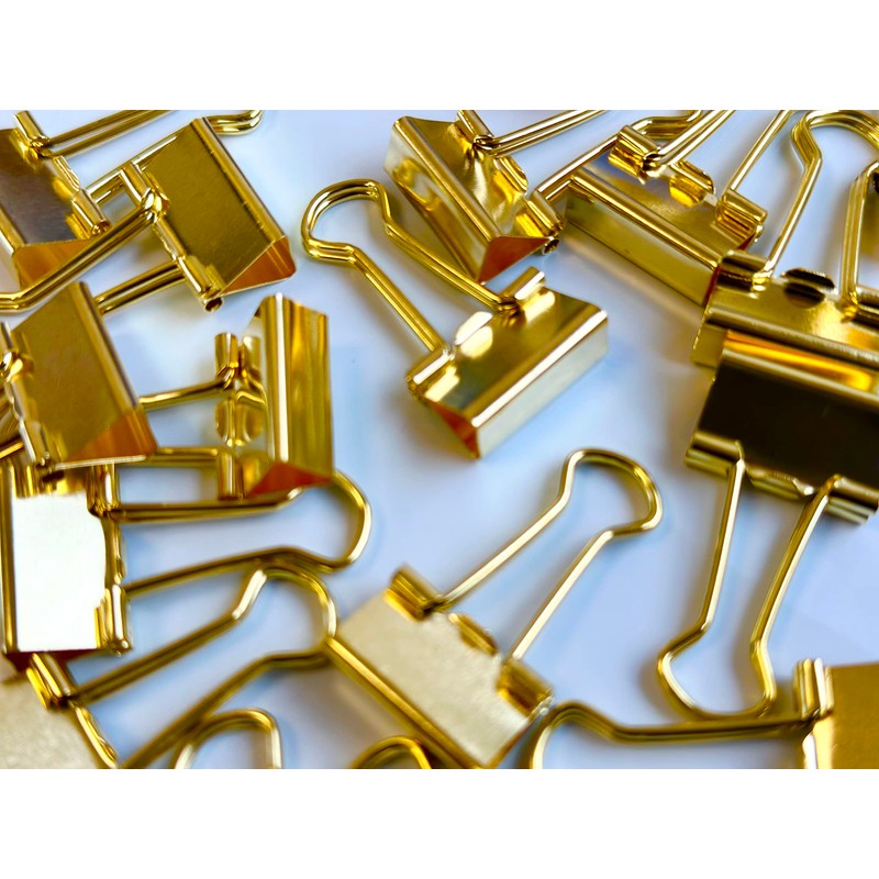 15mm Gold Metal Binder Foldback Clips Bulldog/Paper Clips/Binder Clips File