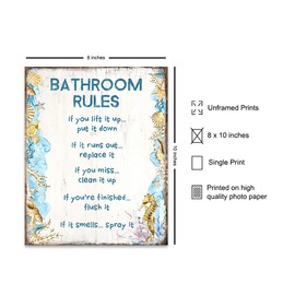 Beach Bathroom Decor - Starfish, Seashells Bathroom Decorations - Nautical Bathroom Decor - Bath Wall Decor - Rustic Bathroom Decor - Blue Bathroom Decor - Restroom Sign - Coastal Sea Ocean Wall Art