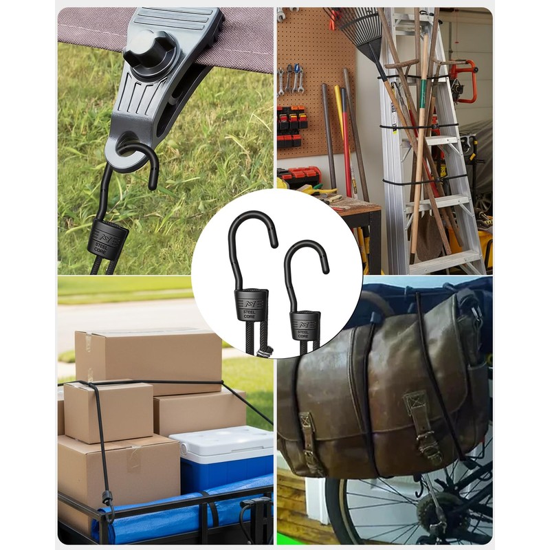 5 Pack 150cm (59 Inch) Adjustable Bungee Cords with Hooks