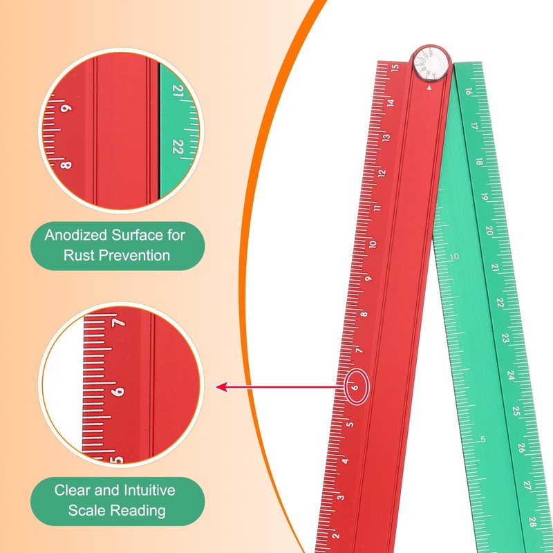 sourcing map Folding Straight Ruler 30cm Metric Aluminum Alloy Protractor