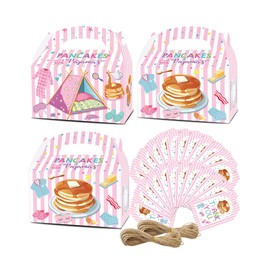 KARAQY Pancakes and Pajamas Party Favor Boxes, 24 PCS Pink Slumber Brunch Party Treat Boxes for Girls’ Night, Baby Shower, Birthday Party Decorations