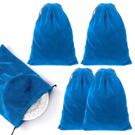 4 Pieces Silver Storage Bags Anti Tarnish Cloth Bag for Silver Storage, Jewelry, Flatware, Silverplate, Silver Polishing Cloth for Tarnish Cleaning (Blue,9.8 x 12.8 Inch)
