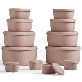 ISSEVE 12Pcs/Set Nesting Silicone Food Storage Containers with Lids, BPA Free Reusable Meal Prep Silicone Containers Airtight, Freezer Dishwasher Safe (33.8oz, 20oz, 10oz, 6.7oz, 1.3oz) (Pink)