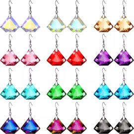Paquete D 12 Pares Aretes Colgantes Cristal Colores Arcoíris