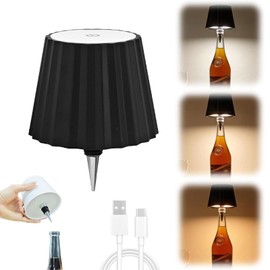 zmiao Wireless Bottle Lamp, Portable LED Wireless Bottle Lamp with 3 Modes Light Dimming, Rechargeable Wine Bottle Light Head, Touch Table Lamp for Bedroom, Birthday Christmas Gifts (Black-A)