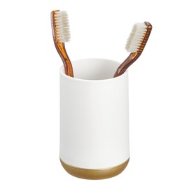 iDesign 3 Divided Sections for Bathroom or Vanity-Matte White/Gold Toothbrush Holder