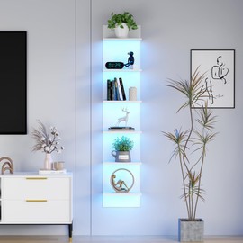 Qupui 6-Tier Wall Shelf with RGB LED, 57" Floating Storage, White