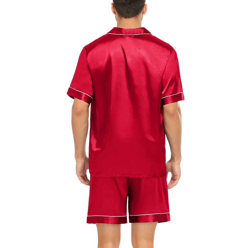 SWOMOG Men Satin Silk Pajamas Sets Short Sleeve Sleepwear Button-Down