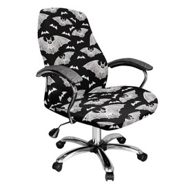 Fiqyvagox Bat Gray Black Comfy Computer Office Chair Cover Scratch Resistant Dustproof Seat Covers for Office Chairs Non-Slip Easy to Remove Chair Protector, L