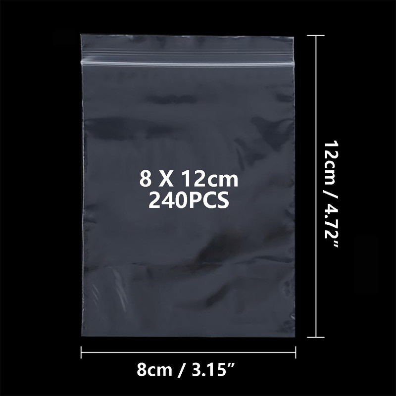 Gozmy Resealable Plastic Bags, 8x12cm, 240pcs, Clear, Self Seal, Disposable,