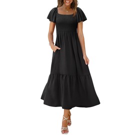 OFEEFAN Maxi Dresses for Women 2025 Summer Casual Dresses Beach Fashion Vacation Clothes Black M