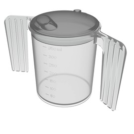 Dr. Bone's ® Two Handled Adapted Drinking Cup with Blue lid (Blue) Plastic Feeding Cup with Wide SPOUT Adult Feeder Beaker Disability Drinking AIDS Feeder Cup with Handle - Grey Lid